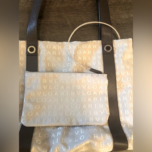 BVLGARI Vintage Nylon leather shoulder length straps Logo Mania detach clutch - Picture 2 of 10